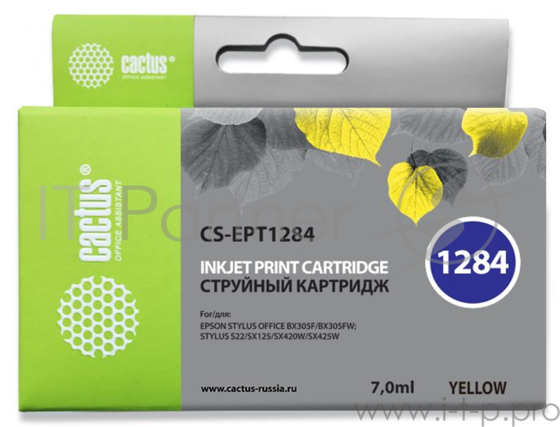 Картридж струйный Cactus CS-EPT1284 желтый для Epson Stylus S22/S125/SX420/SX425/Office BX305 (7мл)