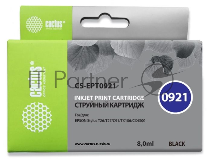 Картридж струйный Cactus CS-EPT0921 черный для Epson Stylus C91/ CX4300/ T26/ T27/ TX106 (8ml)