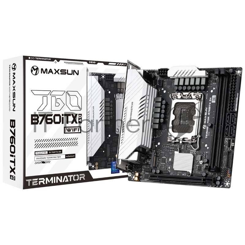 Материнская плата Maxsun MS-Terminator B760ITX D4 WIFI B760 LGA1700 2xDDR4 1xPCIEx16 2xM.2 1*TypeC(20Gpbs) 1*TypeC(5Gpbs) 6xUSB3.2Gen1 6xUSB2.0 4xSATA3.0 2.5G DP HDMI ITX RTL