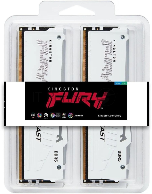 Память оперативная/ Kingston 32GB 5200MT/s DDR5 CL40 DIMM (Kit of 2) FURY Beast White RGB XMP