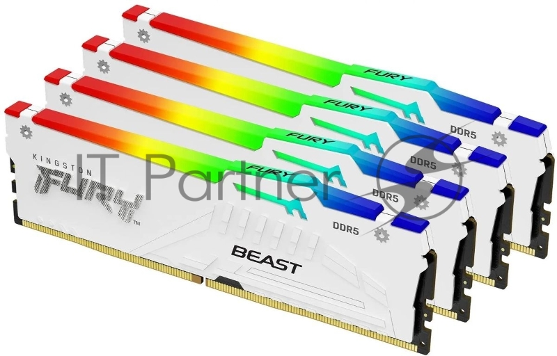 Память оперативная/ Kingston 128GB 5200MT/s DDR5 CL40 DIMM (Kit of 4) FURY Beast White RGB XMP