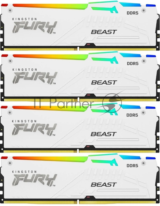 Память оперативная/ Kingston 128GB 5200MT/s DDR5 CL40 DIMM (Kit of 4) FURY Beast White RGB XMP