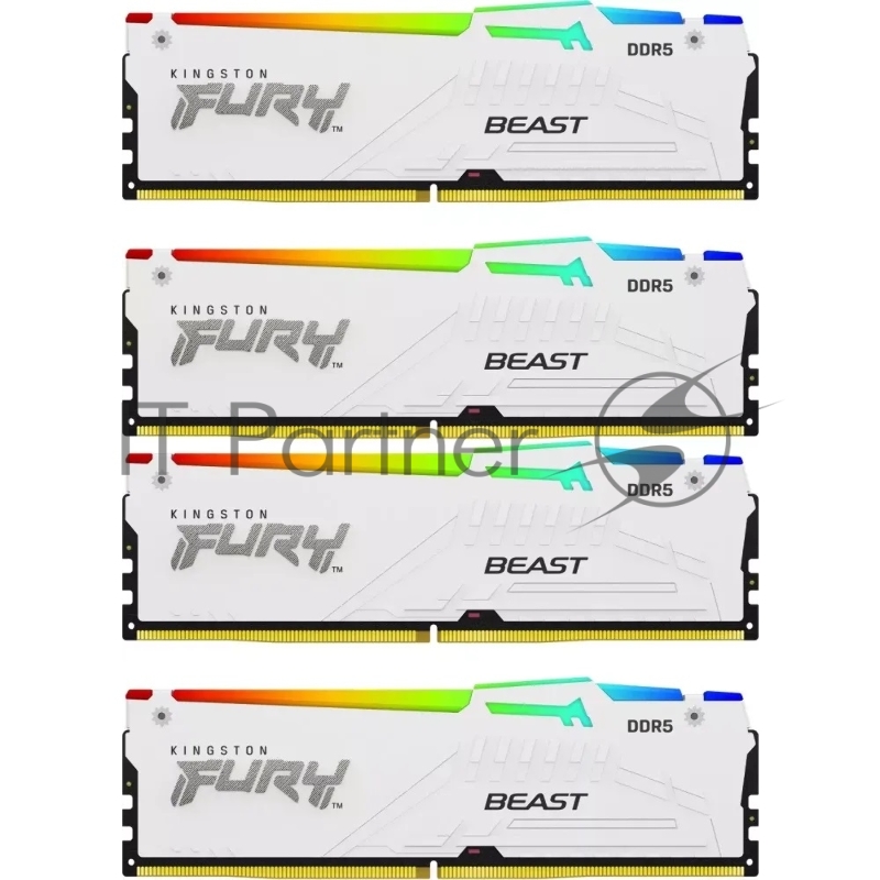 Память оперативная/ Kingston 64GB 5200MT/s DDR5 CL40 DIMM (Kit of 4) FURY Beast White RGB XMP