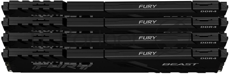 Память оперативная/ Kingston 64GB 2666MT/s DDR4 CL16 DIMM (Kit of 4) FURY Beast Black