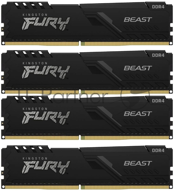 Память оперативная/ Kingston 64GB 2666MT/s DDR4 CL16 DIMM (Kit of 4) FURY Beast Black