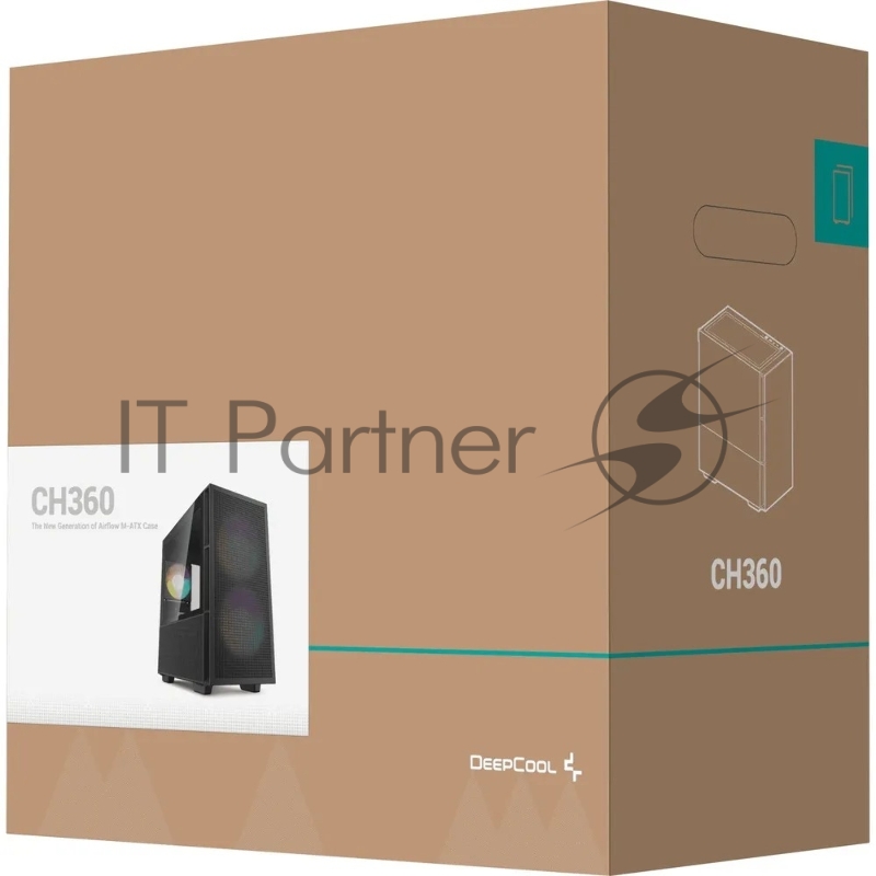 Корпус ПК без блока питания/ Deepcool Case CH360, 1xUSB3.0, 1xType-C, 2x140 ARGB fan, 1x120ARGB fan, mATX, Black