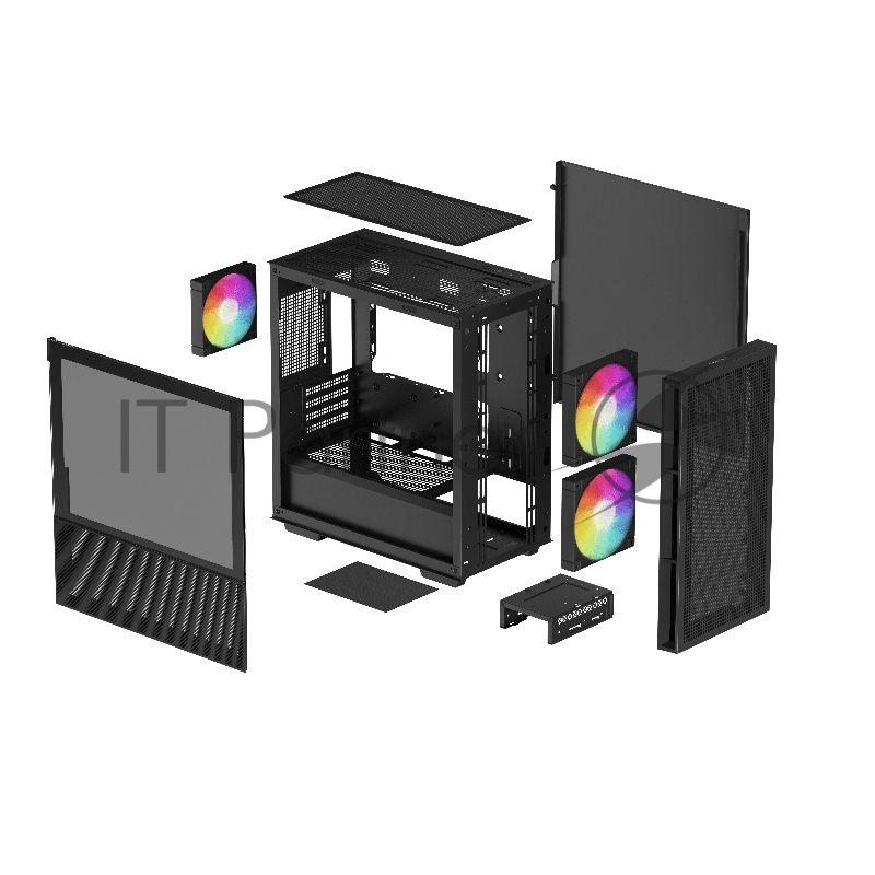 Корпус ПК без блока питания/ Deepcool Case CH360, 1xUSB3.0, 1xType-C, 2x140 ARGB fan, 1x120ARGB fan, mATX, Black