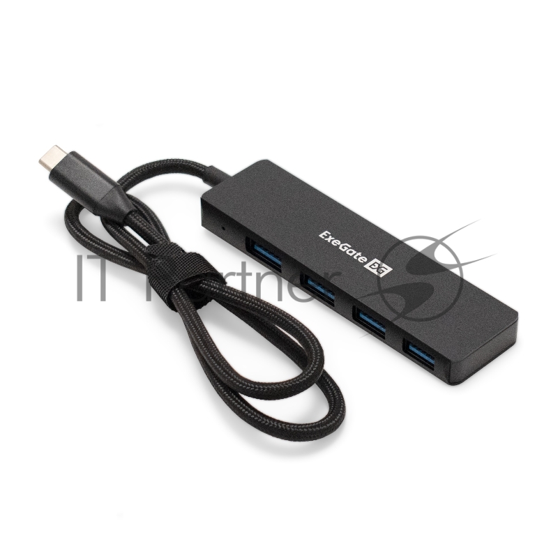 Хаб USB (концентратор) 4-в-1 ExeGate DUB-4C/3 (кабель-адаптер USB Type C --> 4xUSB3.0, Plug&Play, черный)