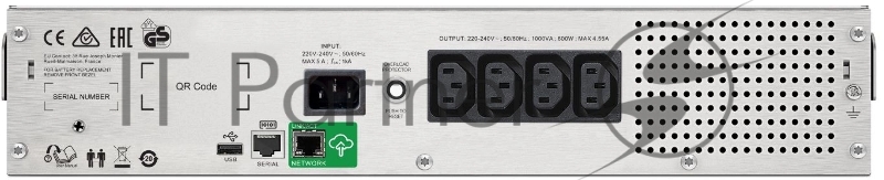 Источник бесперебойного питания APC Smart-UPS C 1000VA/600W, 2U RackMount, 230V, Line-Interactive, LCD, 1 year warranty(REP. SMC1000I-2U)