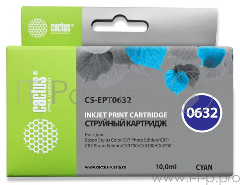 Картридж струйный Cactus CS-EPT0632 голубой для Epson Stylus C67/C87/CX3700/CX4100/CX4700 (10мл)