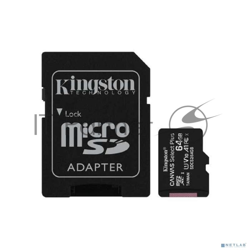 Флеш карта microSDHC 64GB microSDXC Class10 Kingston <SDCS2/64GB> Class10 UHS-I Canvas Select up to 100MB/s с адапт.