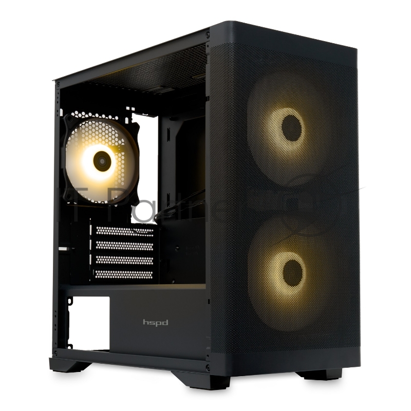 Корпус без блока питания/ HSPD M320, Mesh Mini-tower, Black, slide TG, 0.45 SPCC, 2x140mm ARGB+1x120mm ARGB mATX, mITX 160/340/184mm 2x2.5, 2x3.5, 4xPCI 2xUSB-A 3.0, 1xUSB-A 1.0 390x200x385mm