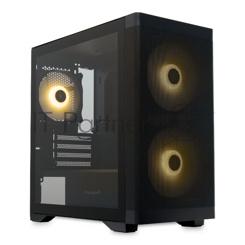 Корпус без блока питания/ HSPD M320, Mesh Mini-tower, Black, slide TG, 0.45 SPCC, 2x140mm ARGB+1x120mm ARGB mATX, mITX 160/340/184mm 2x2.5, 2x3.5, 4xPCI 2xUSB-A 3.0, 1xUSB-A 1.0 390x200x385mm