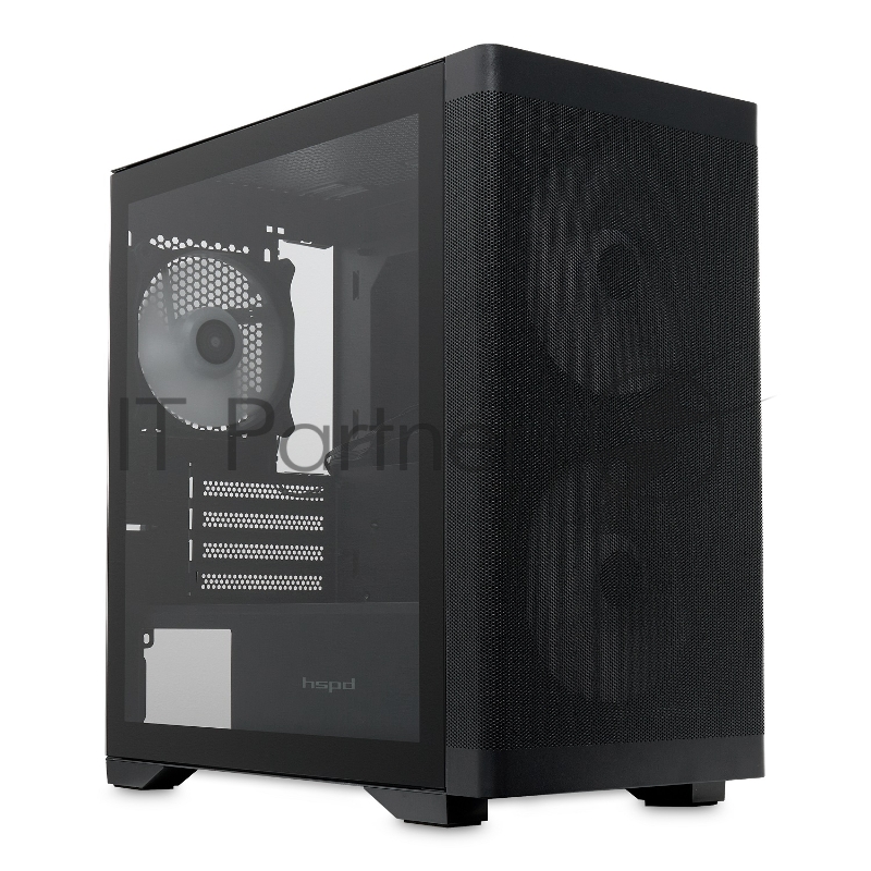 Корпус без блока питания/ HSPD M320, Mesh Mini-tower, Black, slide TG, 0.45 SPCC, 2x140mm ARGB+1x120mm ARGB mATX, mITX 160/340/184mm 2x2.5, 2x3.5, 4xPCI 2xUSB-A 3.0, 1xUSB-A 1.0 390x200x385mm