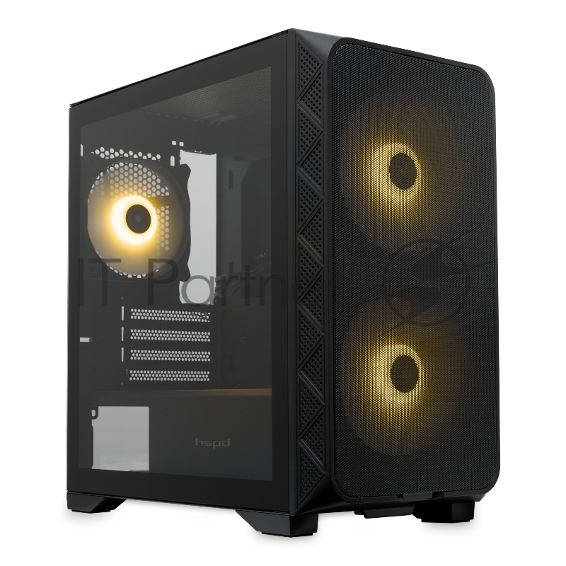 Корпус без блока питания/ HSPD M321, Mesh Mini-tower, Black, slide TG, 0.45 SPCC, 2x140mm ARGB+1x120mm ARGB mATX, mITX 160/340/184mm 2x2.5, 2x3.5, 4xPCI 2xUSB-A 3.0, 1xUSB-A 1.0 390x200x385mm