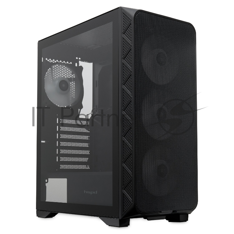 Корпус без блока питания/ HSPD M521, Mesh Mid Tower, Black, slide TG, 0.45 SPCC, 4x120mm ARGB ATX, mATX, mITX 160/330/184mm 2x2.5, -, 7xPCI 2xUSB-A 3.0, 1xUSB-A 1.0 390x200x449mm