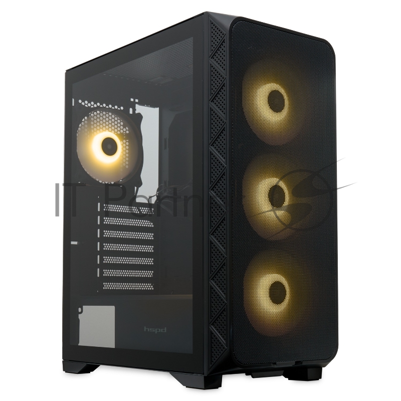 Корпус без блока питания/ HSPD M521, Mesh Mid Tower, Black, slide TG, 0.45 SPCC, 4x120mm ARGB ATX, mATX, mITX 160/330/184mm 2x2.5, -, 7xPCI 2xUSB-A 3.0, 1xUSB-A 1.0 390x200x449mm