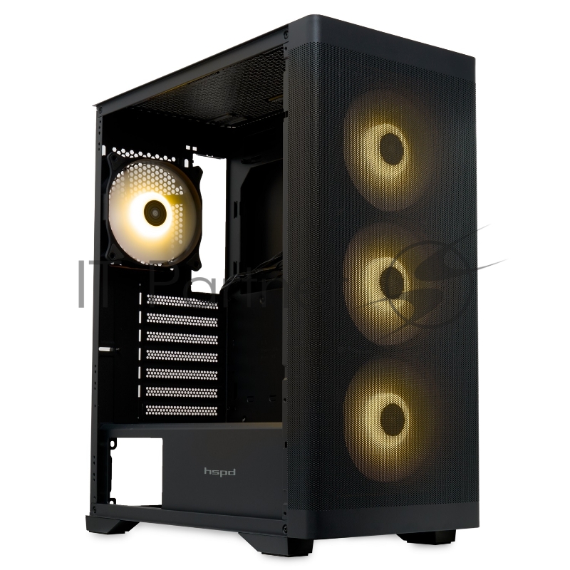 Корпус без блока питания/ HSPD M520, Mesh Mid Tower, Black, slide TG, 0.45 SPCC, 4x120mm ARGB ATX, mATX, mITX 160/330/184mm 2x2.5, -, 7xPCI 2xUSB-A 3.0, 1xUSB-A 1.0 390x200x449mm