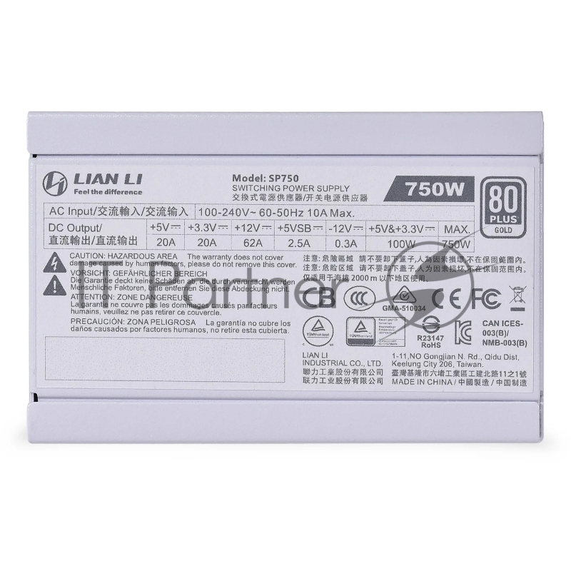 Блок питания 750W Lian Li SP750 White (SFX, 20+4 pin, 92mm fan, PCI-E 6+2Px2, 4xSATA) (G89.SP750W.00EU)