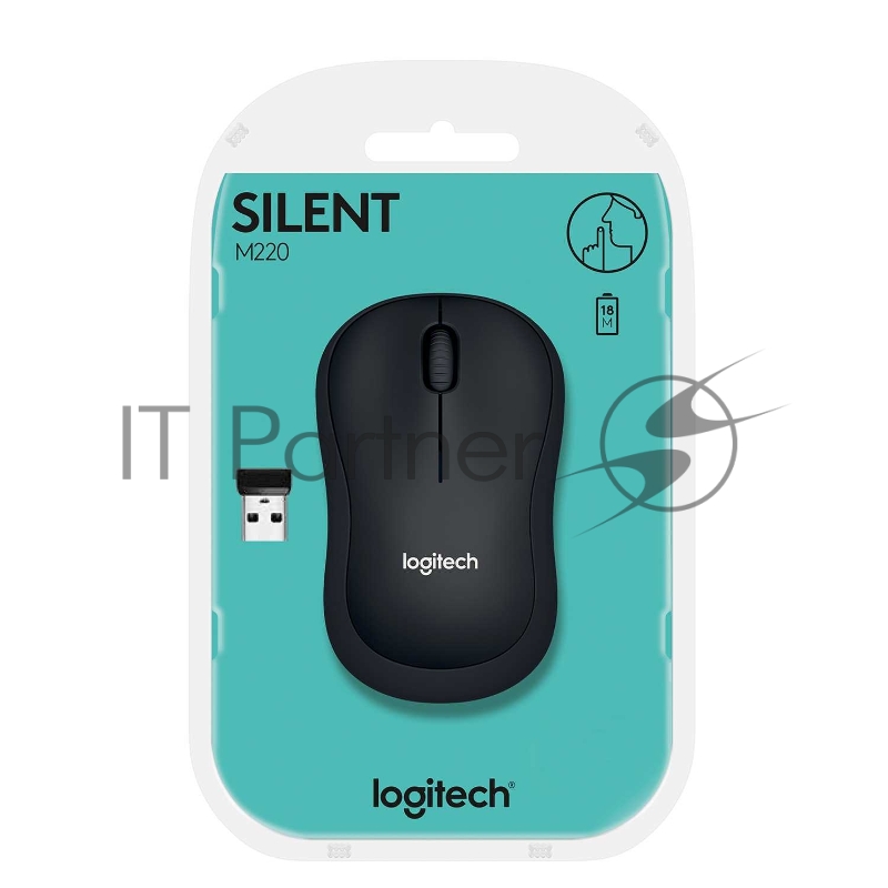 Мышь беспроводная Logitech M220 SILENT черный, 1000 dpi, радиоканал, USB, кнопки - 3