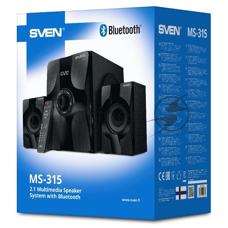 Колонки SVEN MS-315 2.1 чёрные (2x13W + 20W, Bluetooth, ПДУ, USB flash, LED-дисплей, FM-радио)