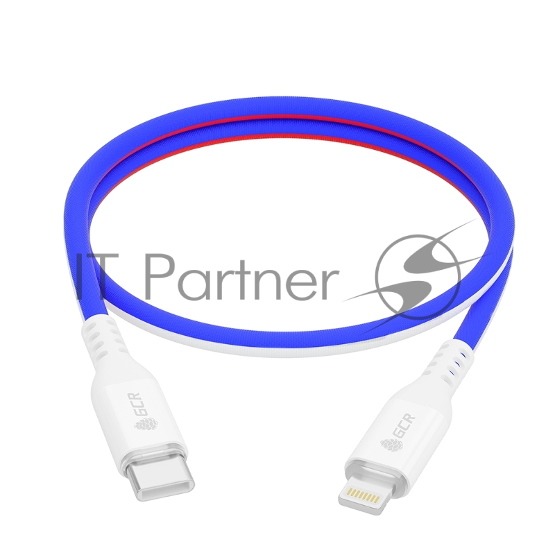 GCR Кабель 1.0m TypeC/Lightning MFRi POWER DELIVERY 18 W, быстрая зарядка, ТРИКОЛОР Россия, AL case белый, белый ПВХ, GCR-54962