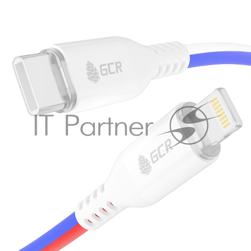 GCR Кабель 1.0m TypeC/Lightning MFRi POWER DELIVERY 18 W, быстрая зарядка, ТРИКОЛОР Россия, AL case белый, белый ПВХ, GCR-54962