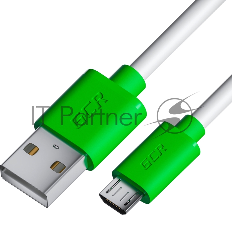 GCR Кабель 3.0m MicroUSB, белый, зеленые коннекторы, быстрая зарядка, 28/24 AWG, GCR-53229
