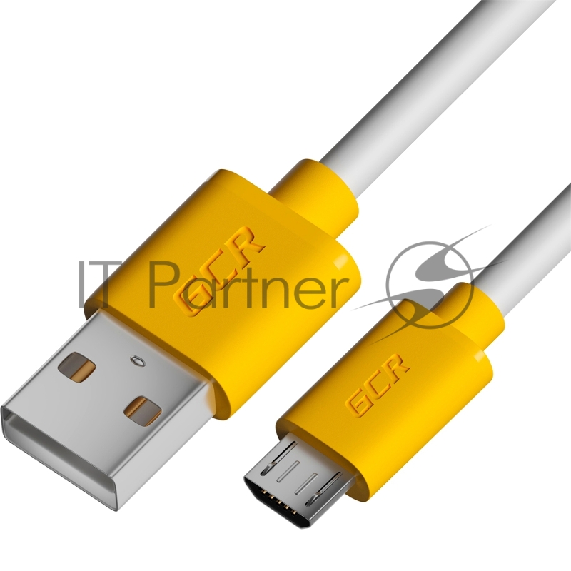 GCR Кабель 3.0m MicroUSB, белый, желтые коннекторы, быстрая зарядка, 28/24 AWG, GCR-53224