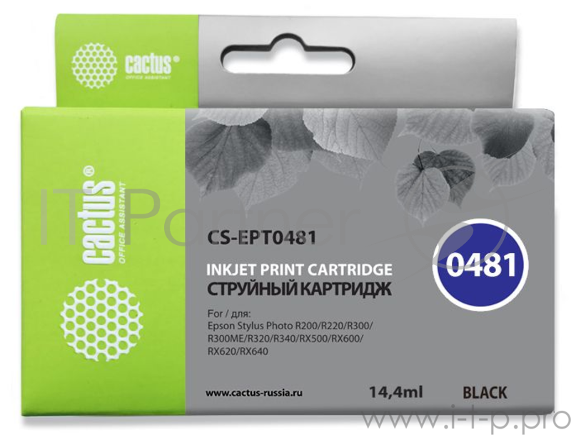 Картридж струйный Cactus CS-EPT0481 черный для Epson Photo R200 R220 R300 R320 (14,4ml)