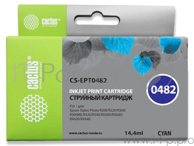 Картридж струйный Cactus CS-EPT0482 голубой для Epson Stylus Photo R200/ R220/ R300/ R320/ R340 (16m