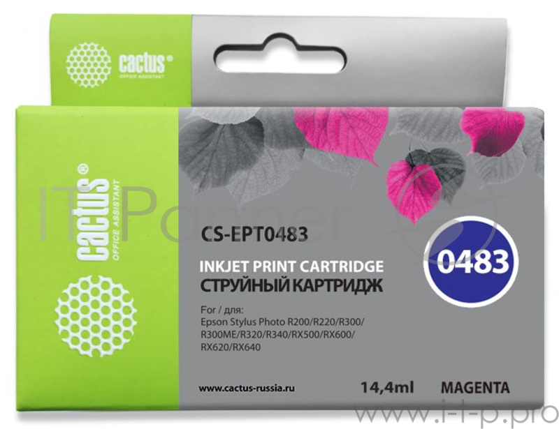 Картридж струйный Cactus CS-EPT0483 пурпурный для Epson Stylus Photo R200/R220/R300/R320/R340/RX500/