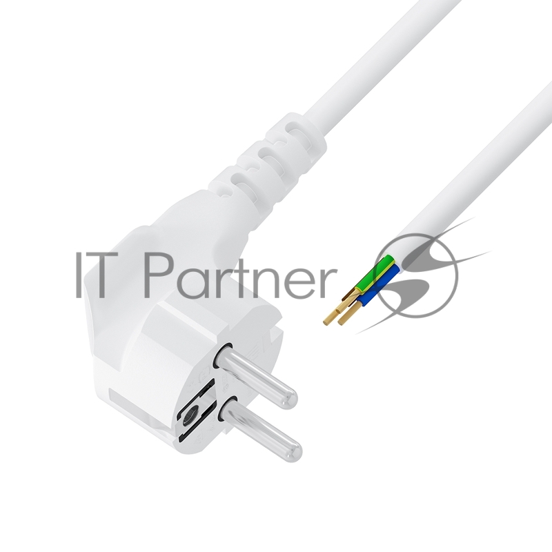 GCR Кабель питания 10.0m, евровилка угловая Schuko - без разъема, белый, 3*0,5mm, GCR-55317