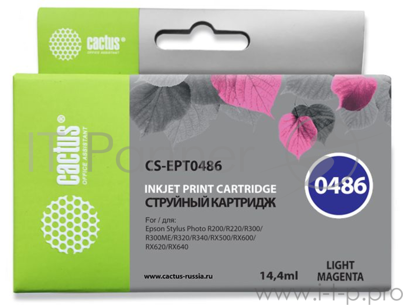 Картридж струйный Cactus CS-EPT0486 светло-пурпурный для Epson Stylus Photo R200/R220/R300/R320/R340