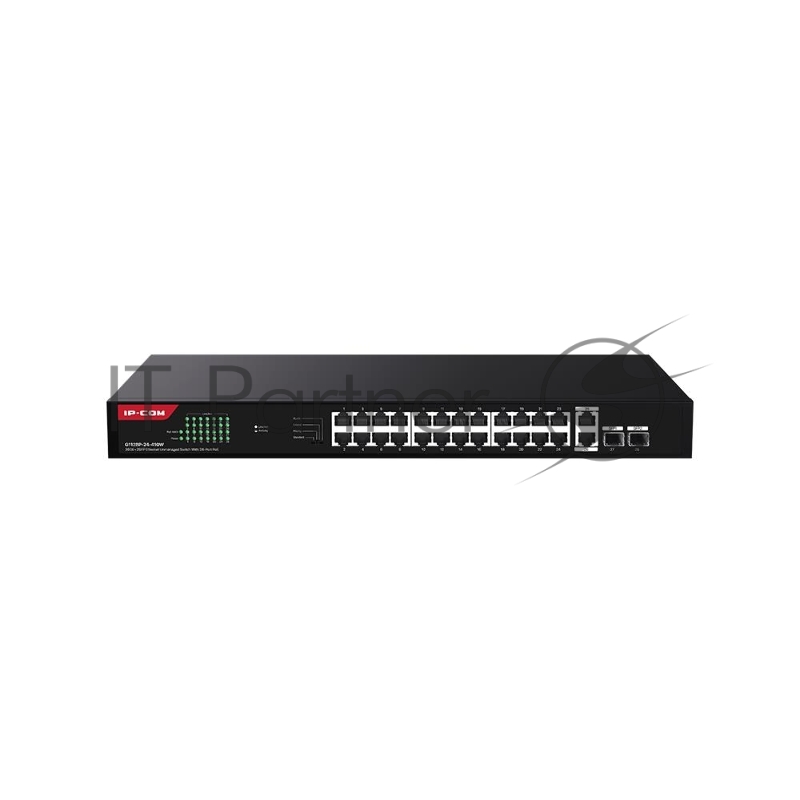IP-COM G1128P-24-410W Коммутатор неуправляемый PoE, 28 портов, 26x1 Гбит/с, SFP 2x1 Гбит/с, PoE 24x30 Вт (до 370 Вт)
