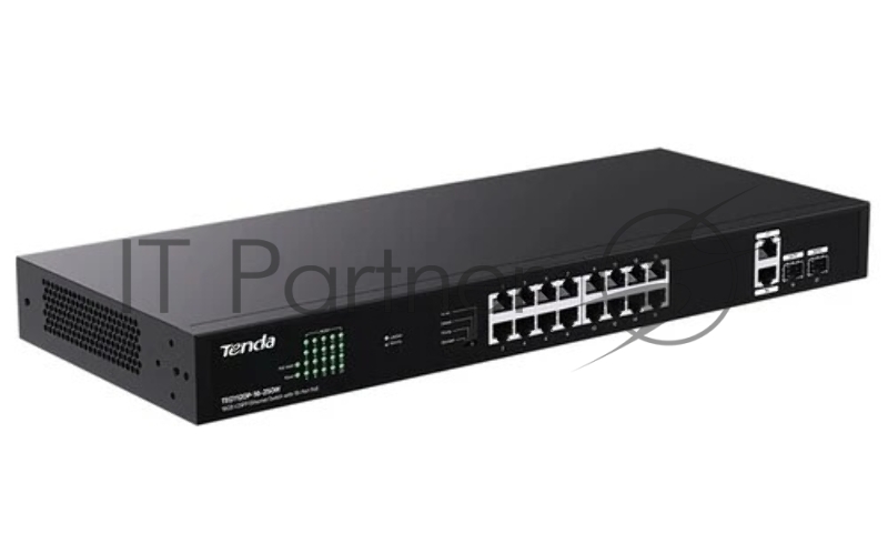 Tenda TEG1120P-16-250W Коммутатор неуправляемый PoE, 18 портов, 18x1 Гбит/с, PoE 16х30 Вт (до 250Вт), SFP 2x1 Гбит/с