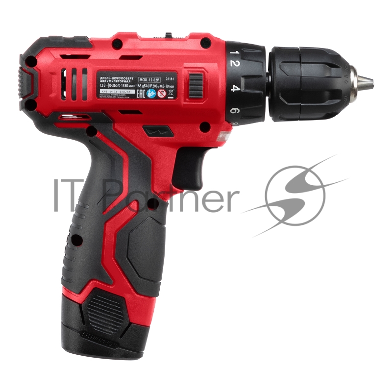 Дрель-шуруповерт аккумуляторная MCDL-12-02P, Li-Ion, 12 В, 2 акк. MTX