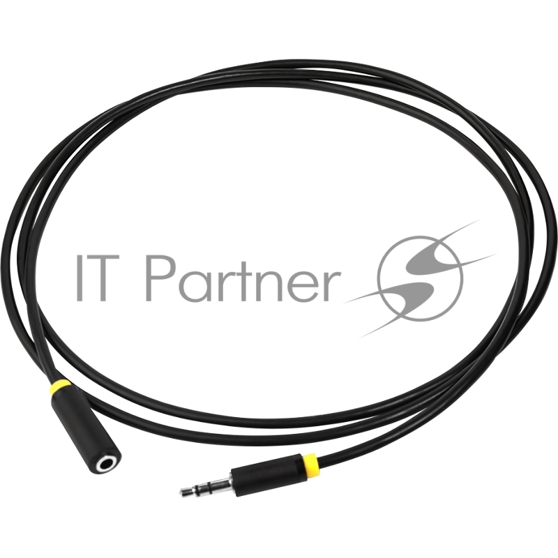 GCR Удлинитель аудио 2.0m jack 3,5mm/jack 3,5mm черный, желтая окантовка, ультрагибкий, M/F, экран, стерео, GCR-50593