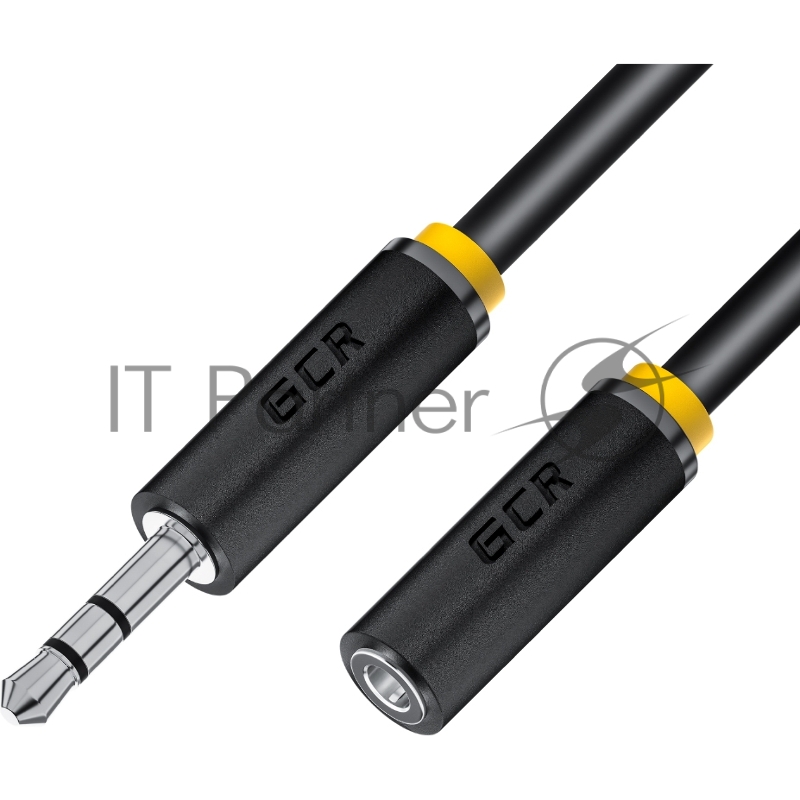 GCR Удлинитель аудио 2.0m jack 3,5mm/jack 3,5mm черный, желтая окантовка, ультрагибкий, M/F, экран, стерео, GCR-50593