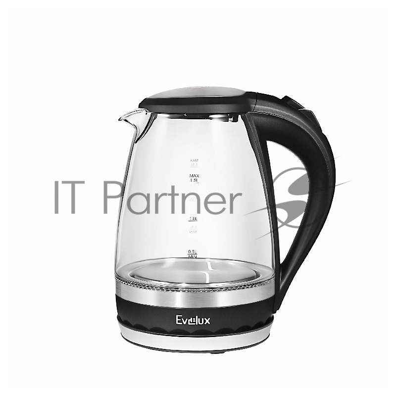 Электрический чайник EVELUX/ Электрический чайник EVELUX, объем 1.5 л, механическое управление, фильтр от накипи, автоотключение, мощность 2200 Вт, светодиодная/звуковая индикация работы, материал: стекло, цвет черный