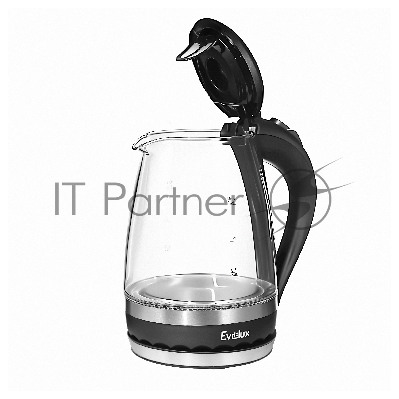 Электрический чайник EVELUX/ Электрический чайник EVELUX, объем 1.5 л, механическое управление, фильтр от накипи, автоотключение, мощность 2200 Вт, светодиодная/звуковая индикация работы, материал: стекло, цвет черный