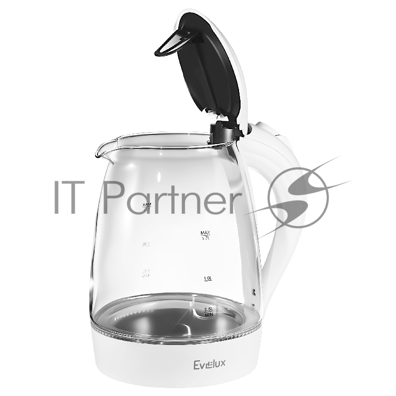 Электрический чайник EVELUX/ Электрический чайник EVELUX, объем 1.7 л, механическое управление, фильтр от накипи, автоотключение, мощность 2200 Вт, светодиодная/звуковая индикация работы, материал: стекло, цвет белый