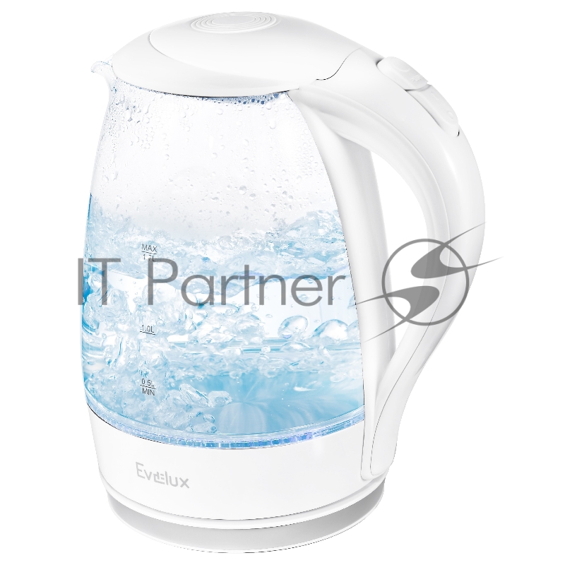 Электрический чайник EVELUX/ Электрический чайник EVELUX, объем 1.7 л, механическое управление, фильтр от накипи, автоотключение, мощность 2200 Вт, светодиодная/звуковая индикация работы, материал: стекло, цвет белый