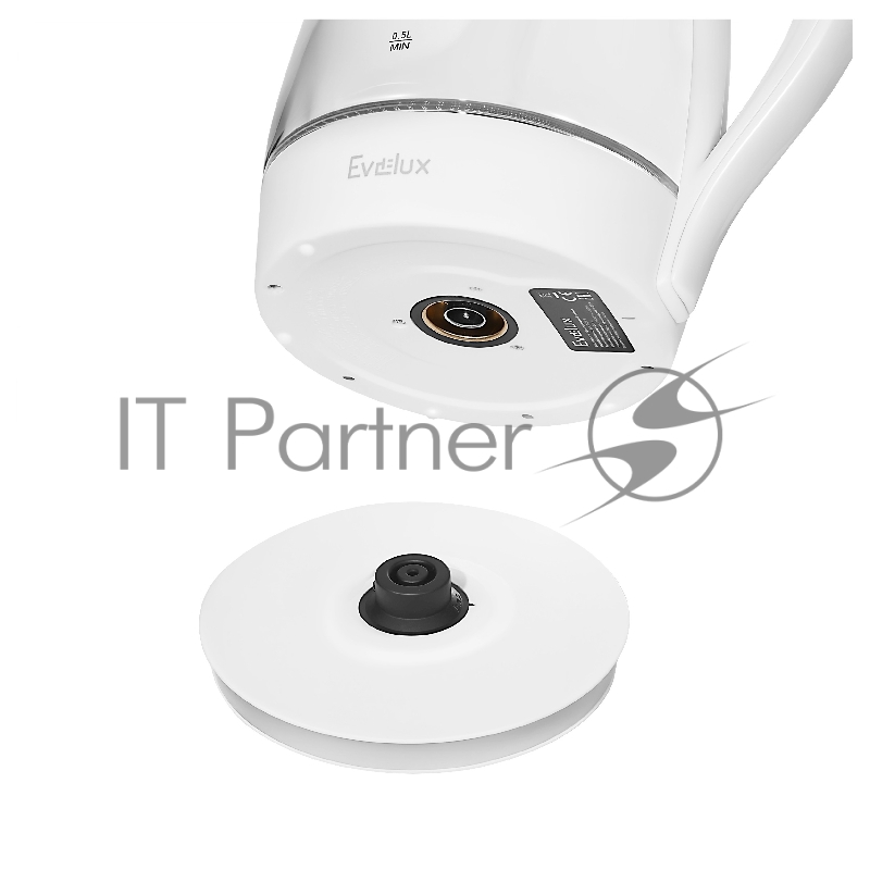 Электрический чайник EVELUX/ Электрический чайник EVELUX, объем 1.7 л, механическое управление, фильтр от накипи, автоотключение, мощность 2200 Вт, светодиодная/звуковая индикация работы, материал: стекло, цвет белый