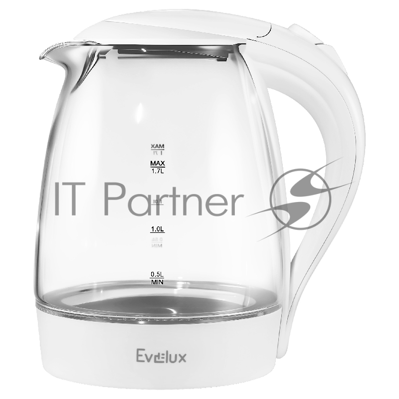 Электрический чайник EVELUX/ Электрический чайник EVELUX, объем 1.7 л, механическое управление, фильтр от накипи, автоотключение, мощность 2200 Вт, светодиодная/звуковая индикация работы, материал: стекло, цвет белый