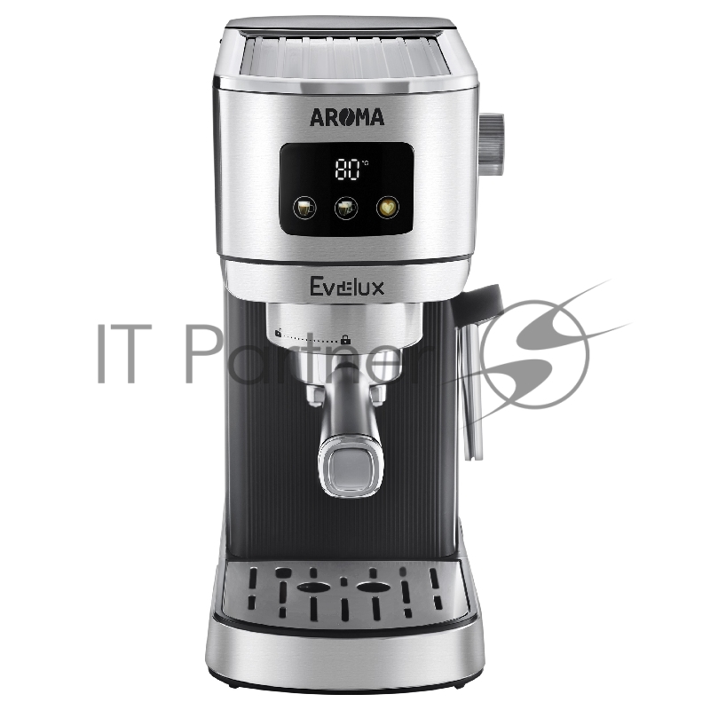Кофеварка EVELUX/ Кофеварка EVELUX, рожковая, 3 программы, давление 20 бар, подогрев чашек, объем контейнера для воды 1.2 л, приготовление вспененного молока, защита от перегрева, сенсорное управление, цвет нержавеющая сталь