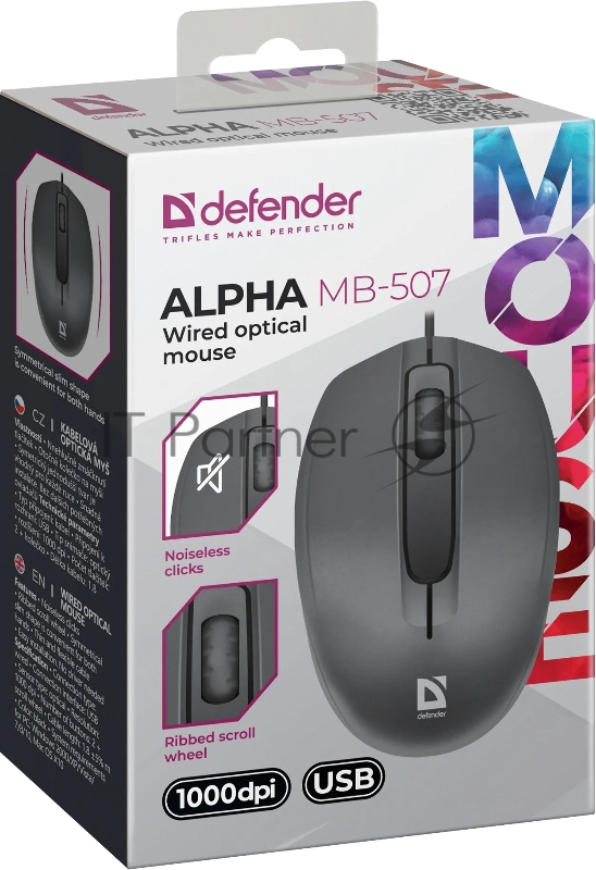 Defender Проводная оптическая мышь Alpha MB-507 черн,3D,бесшумная,1,8м