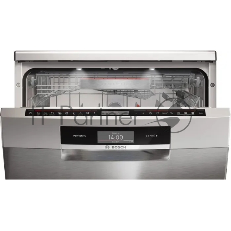 Отдельностоящая посудомоечная машина Bosch, 60 см, 13 комплектов, 8 программ, активная сушка с теплообменником, сенсорное управление, дисплей, отсрочка старта, половинная загрузка, уровень шума 40 дБ, энергоэффективность А++, цвет серебряный