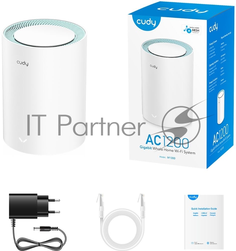Бесшовный Mesh роутер Cudy M1300(1-Pack) AC1200 10/100/1000BASE-TX белый