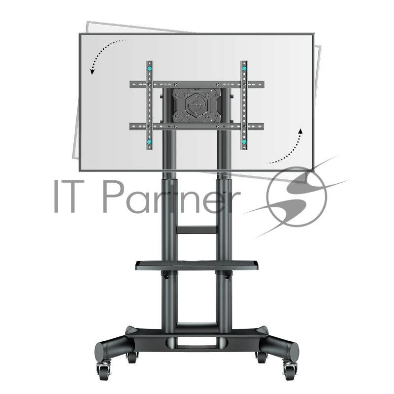 Мобильная стойка ONKRON TS1551R-B на 1 ТВ/ 40-75 портретная/альбомная ориентация, от 100х100 до 400х600 наклон 10 угол вращения -90+5 макс нагр тв 45кг Высота 1100-1500мм, кабель-канал, регулировка полки по высоте, колесики с блокировкой, черная